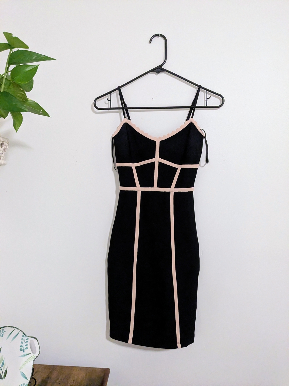 BCBGMaxAzria Black Mini Dress with Nude Trim